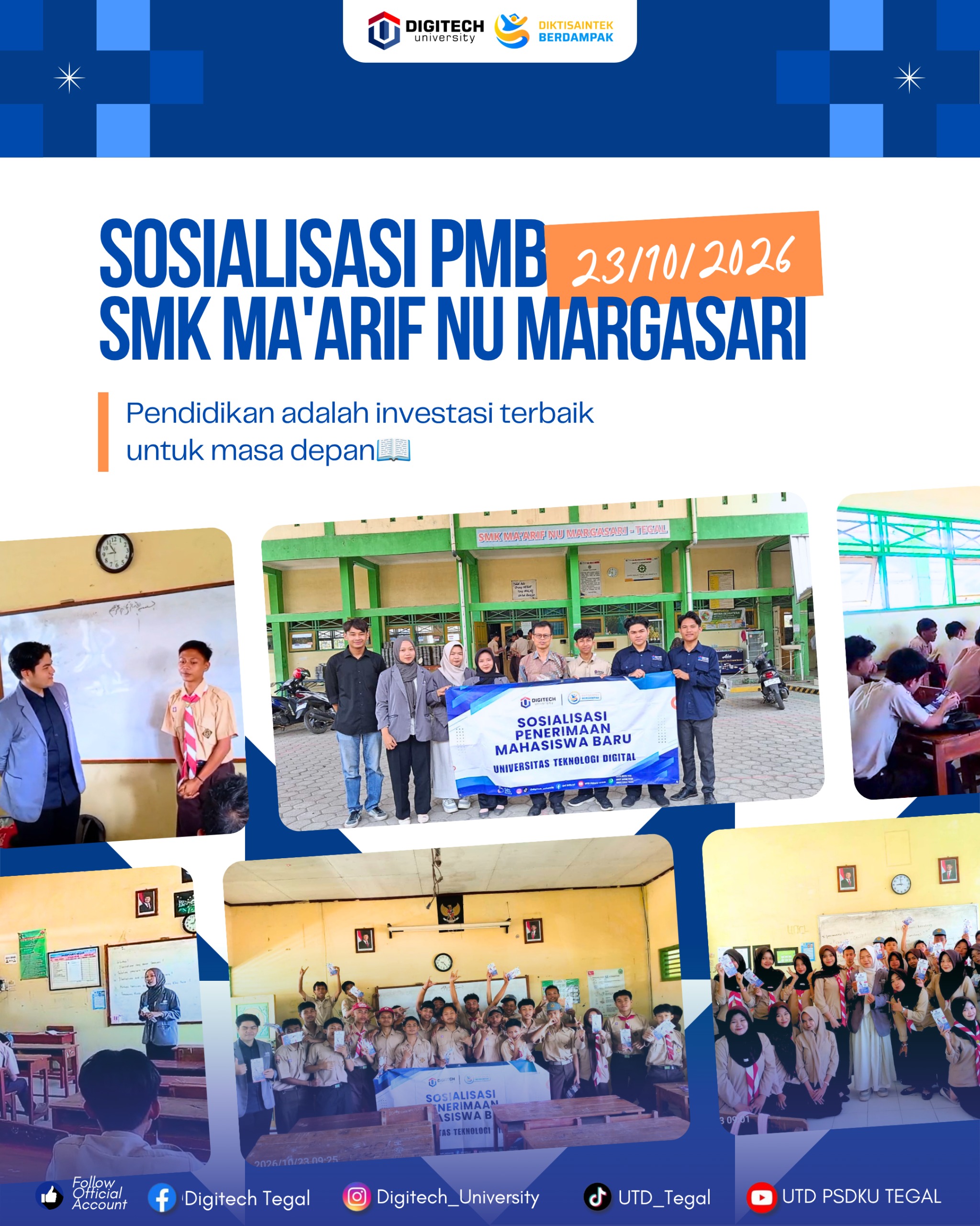 Jarak Bukan Halangan, Tim PMB DIGITECH University Antusias Sosialisasikan KIP Kuliah Di 8 Kelas SMK Ma’arif NU Margasari
